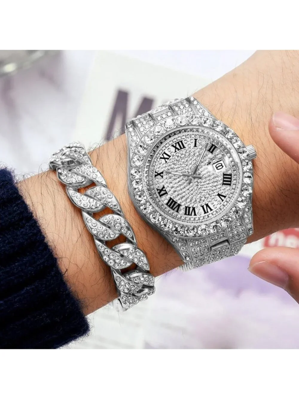 Iced-Out Hip Hop Men's Quartz Watch | Bling Diamond Luxury with Date Feature